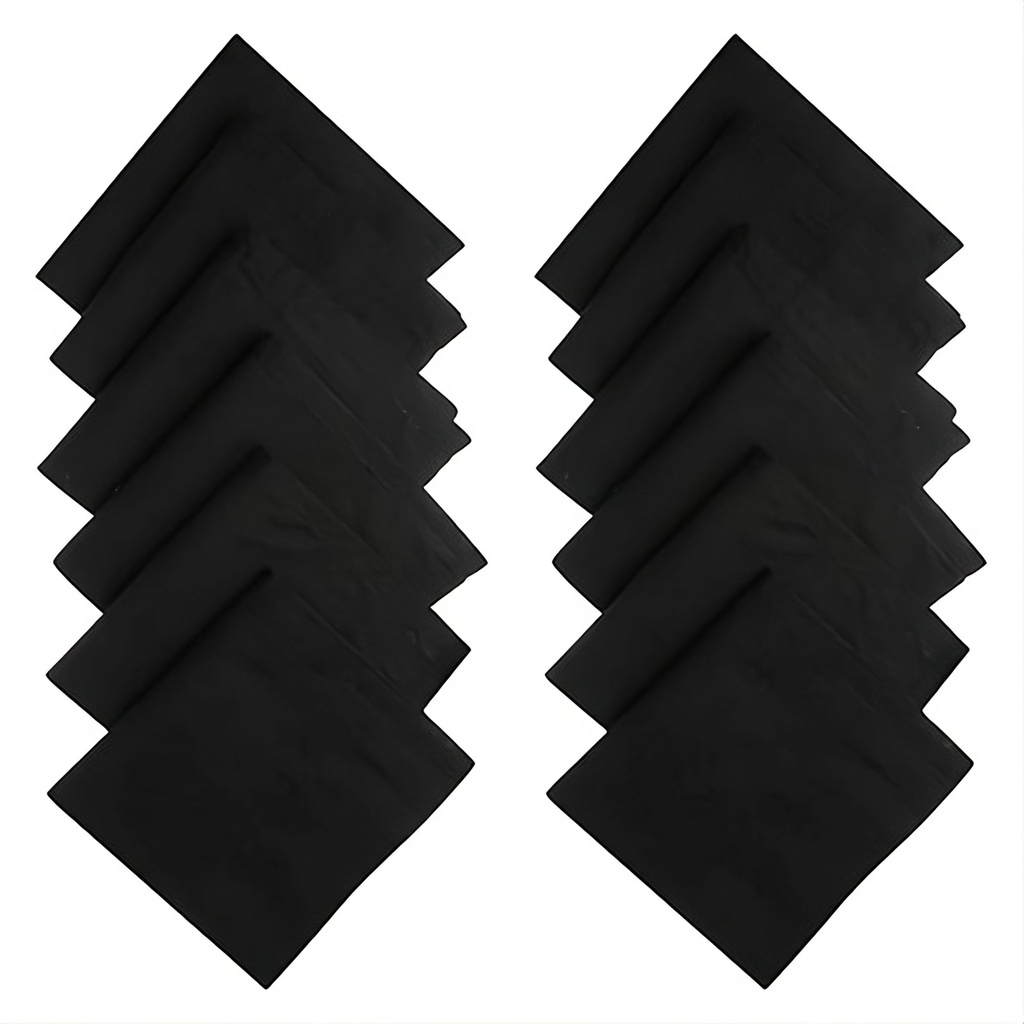 Black Handkerchief (Rumal) 100% Cotton For Men - Set Of 12 Pcs (48 x 48 cm) Hankies